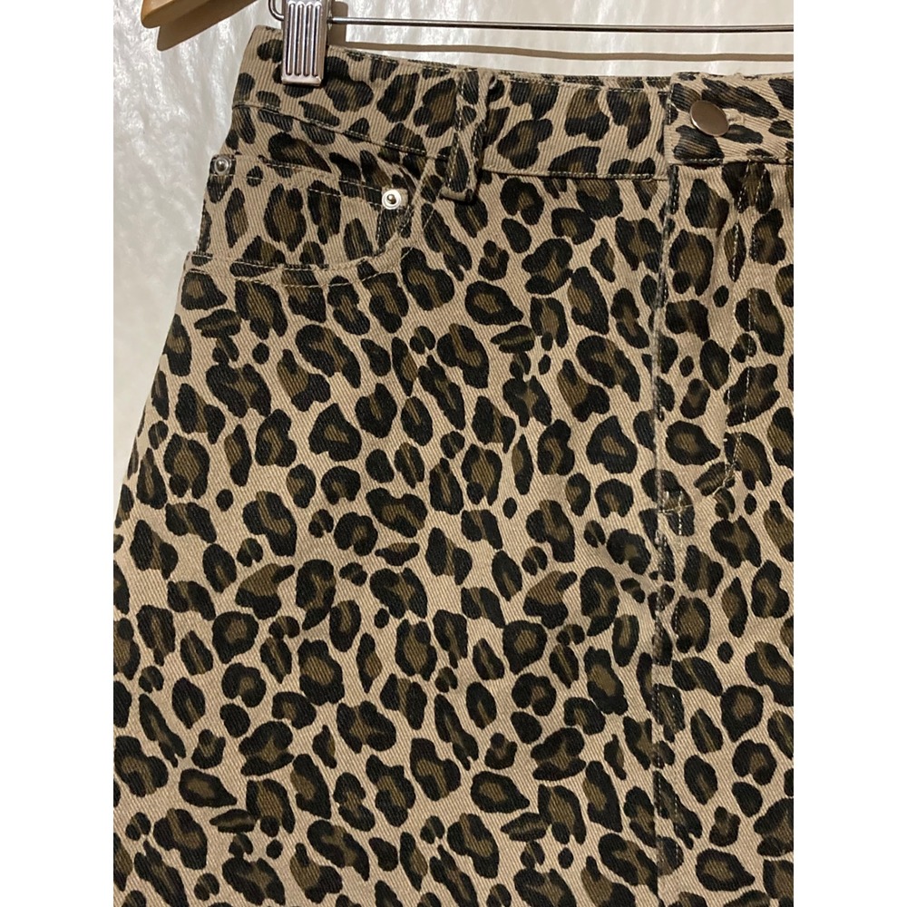 Entro Leopard Print‎ Denim Mini Skirt Tan Black Animal Raw Hem Style Size M - Picture 5 of 8